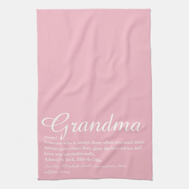 Grandma, Grandmother Definition Script Pink Kitchen Towel (Vertical)
