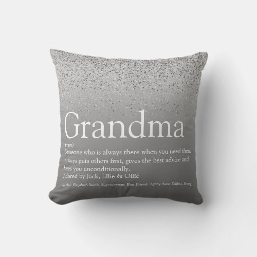 Grandma Grandmother Definition Silver Glitter Throw Pillow