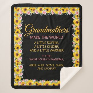 Grandma Grandmother Pink Yellow Floral Black Quote Sherpa Blanket