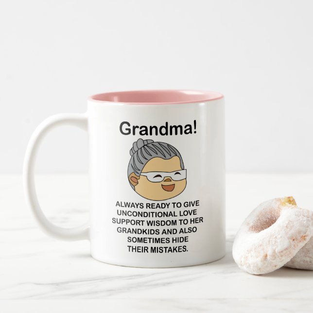 Grandma Grandmother  Two-Tone Coffee Mug (With Donut)