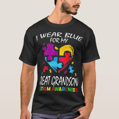 Grandma Grandpa Blue For My Great Grandson Autism  T_Shirt
