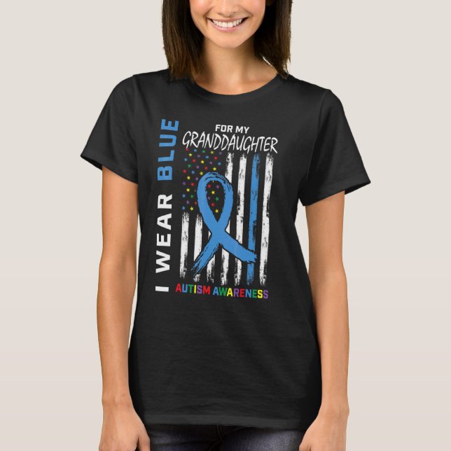 Grandma Grandpa Blue Granddaughter Autism Awarenes T-Shirt (Front)
