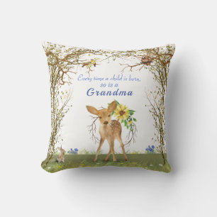 Grandma & Grandpa Fawn Owl Bunny Flowers Throw Pillow