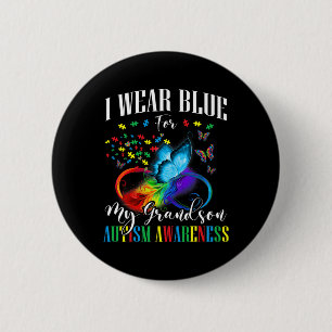 Grandma Grandpa I Wear Blue For My Grandson Autism Button