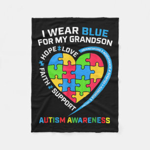 Grandma Grandpa I Wear Blue For My Grandson Autism Fleece Blanket