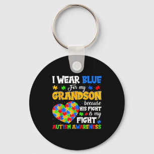 Grandma Grandpa I Wear Blue For My Grandson Autism Keychain