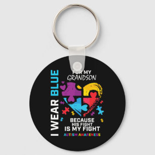 Grandma Grandpa I Wear Blue For My Grandson Autism Keychain