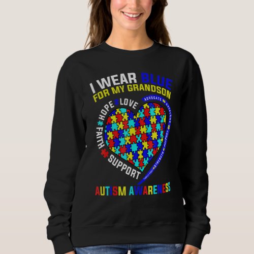 Grandma Grandpa I Wear Blue For My Grandson Autism Sweatshirt