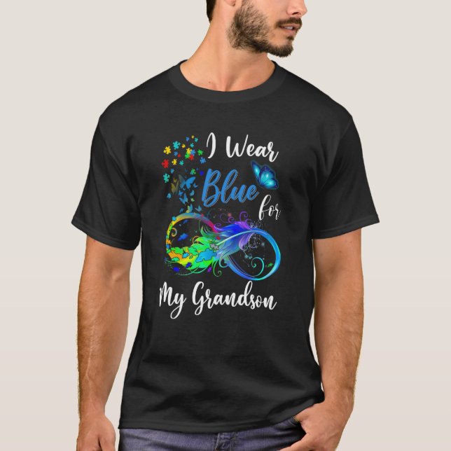 Grandma Grandpa I Wear Blue For My Grandson Autism T-Shirt (Front)