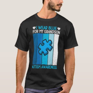 Grandma Grandpa I Wear Blue For My Grandson Autism T-Shirt