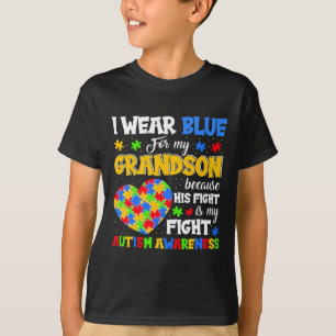 Grandma Grandpa I Wear Blue For My Grandson Autism T-Shirt