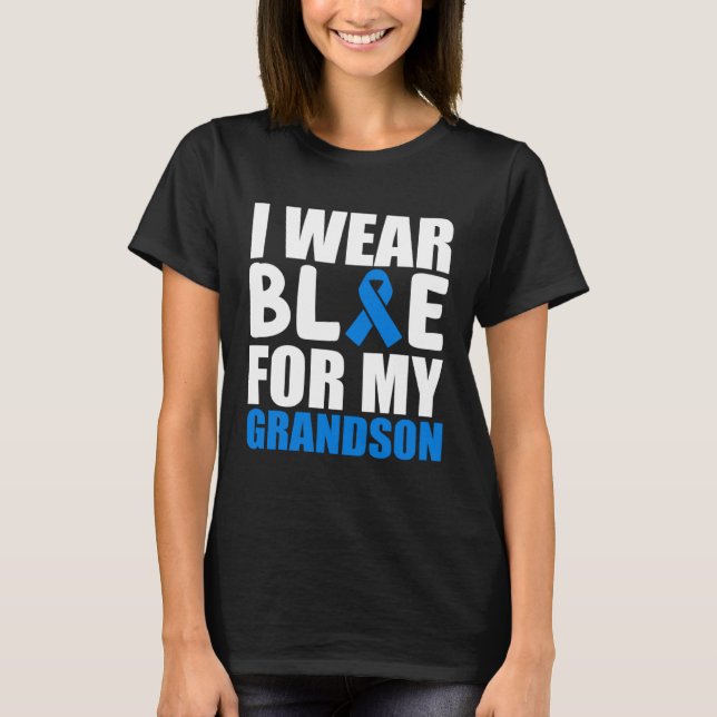 Grandma Grandpa I Wear Blue For My Grandson Autism T-Shirt (Front)