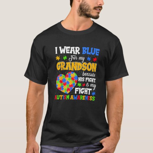 Grandma Grandpa I Wear Blue For My Grandson Autism T_Shirt