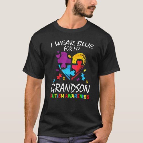Grandma Grandpa I Wear Blue For My Grandson Autism T_Shirt