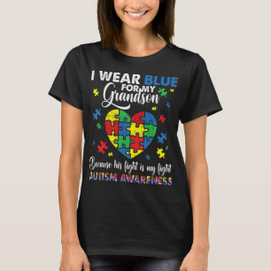 Grandma Grandpa I Wear Blue For My Grandson Autism T-Shirt