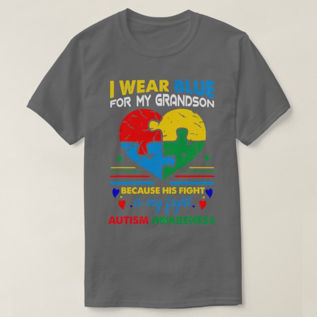 Grandma Grandpa I Wear For My Grandson Autism Awar T-Shirt (Design Front)