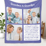 Grandma Grandpa Modern 3 Photo Custom Grandparents Fleece Blanket<br><div class="desc">Celebrate your grandparents with a custom photo collage blanket. This unique grandparents quote blanket is the perfect gift whether its a birthday, Grandparents day or Christmas. We hope your special keepsake blanket will become a treasured keepsake for years to come. . Quote "We hugged this blanket, We squeezed it really...</div>