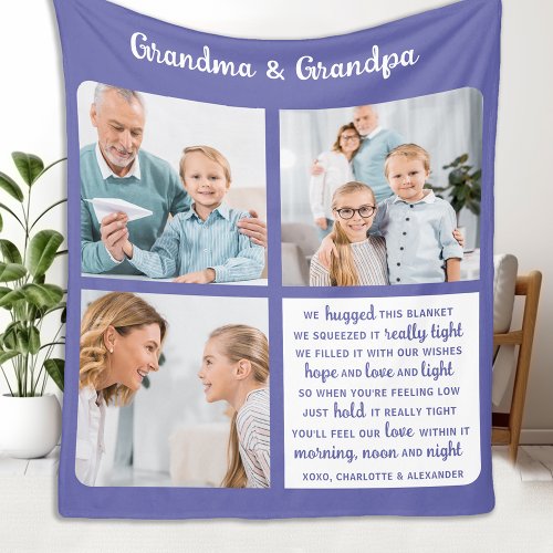 Grandma Grandpa Modern 3 Photo Custom Grandparents Fleece Blanket