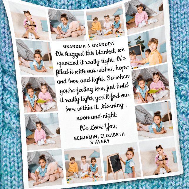Grandma Grandpa Personalized 14 Photo Collage Fleece Blanket (Creator Uploaded)