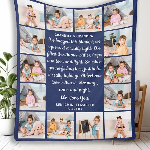 Grandma Grandpa Personalized 14 Photo Collage Poem Fleece Blanket