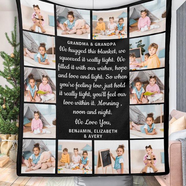Grandma Grandpa Personalized Poem 14 Photo Collage Fleece Blanket (Creator Uploaded)