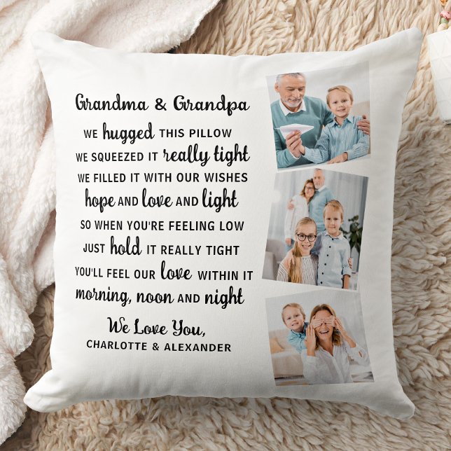 Grandma Grandpa Poem Custom 3 Photo Grandparents Throw Pillow (Creator Uploaded)