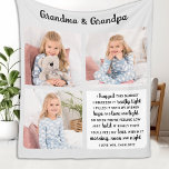 Grandma Grandpa Poem Modern Personalized 3 Photo  Fleece Blanket<br><div class="desc">Celebrate your grandparents with a custom photo collage blanket. This unique grandparents quote blanket is the perfect gift whether its a birthday, Grandparents day or Christmas. We hope your special keepsake blanket will become a treasured keepsake for years to come. . Quote "We hugged this blanket, We squeezed it really...</div>