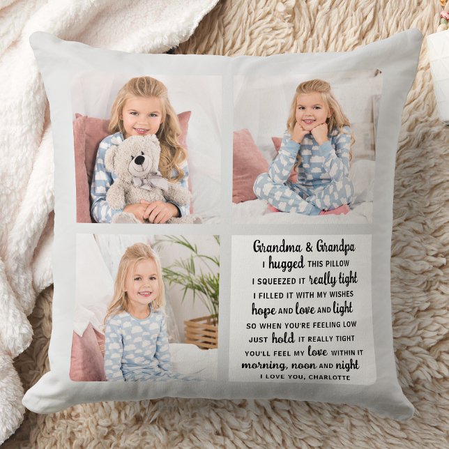 Grandma Grandpa Poem Modern Personalized 3 Photo Throw Pillow (Creator Uploaded)