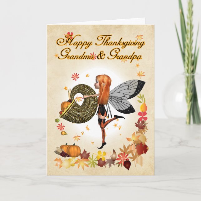 Grandma & Grandpa - Thanksgiving Card - Cute Littl (Front)