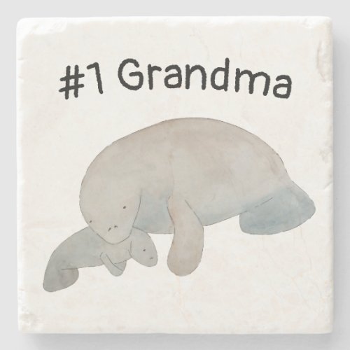 Grandma Grandparent Marine Mammal Baby Manatee Stone Coaster