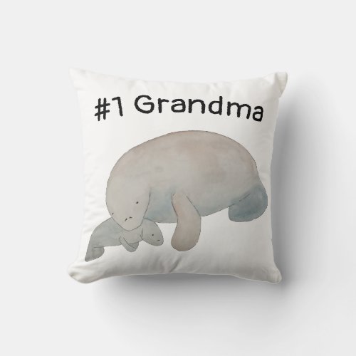 Grandma Grandparent Marine Mammal Baby Manatee Throw Pillow