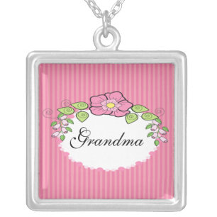 Grandma Grandparent Necklace Floral Frame