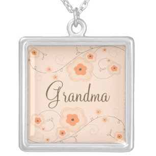 Grandma Grandparent Necklace Peach Floral