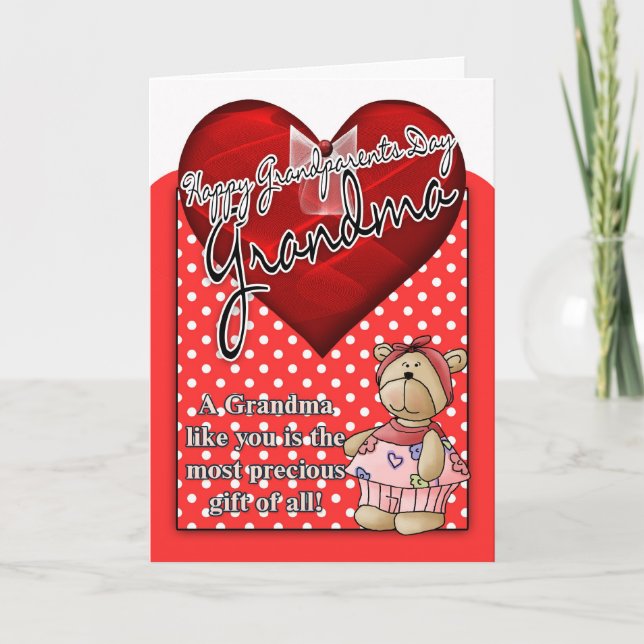 Grandma Grandparents Day Card - Red And White Polk (Front)