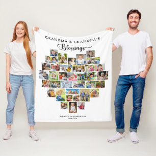 Grandma & Grandpa's Blessings Heart Photo Collage Fleece Blanket
