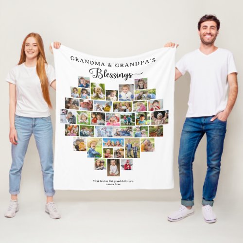 Grandma & Grandpa's Blessings Heart Photo Collage Fleece Blanket