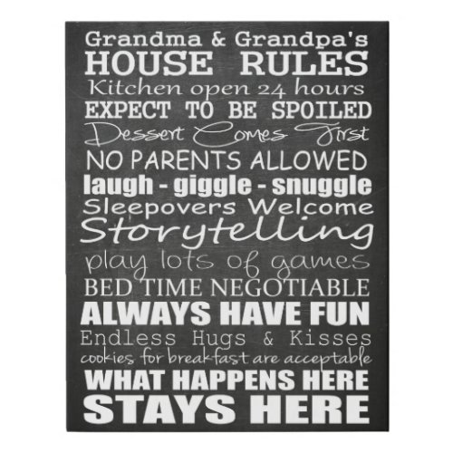 Grandma  Grandpas House Rules on Faux Canvas