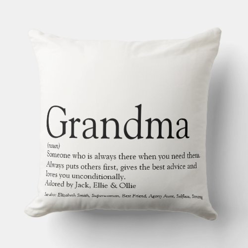 Grandma Granny Definition Black and White Large Throw Pillow