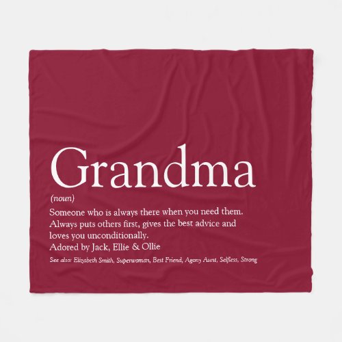 Grandma Granny Definition Burgundy Modern Fun Fleece Blanket