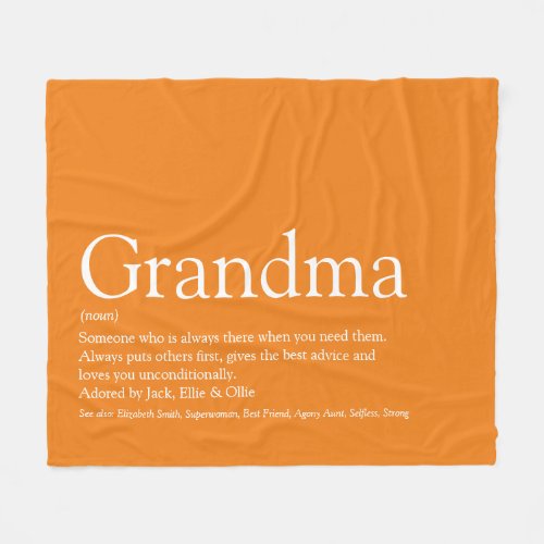 Grandma Granny Definition Orange Modern Fun Fleece Blanket
