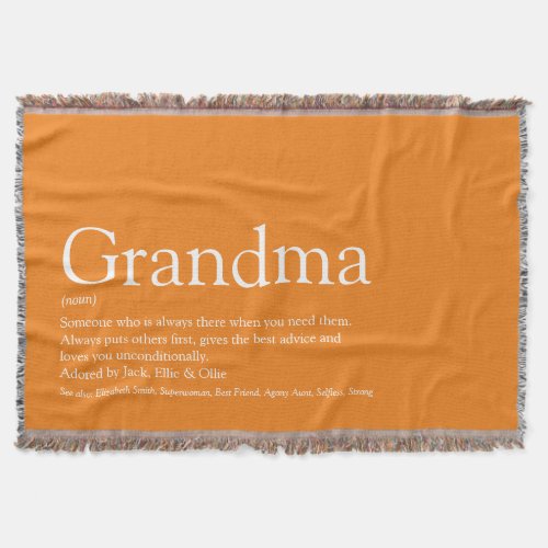 Grandma Granny Definition Orange Modern Fun Throw Blanket