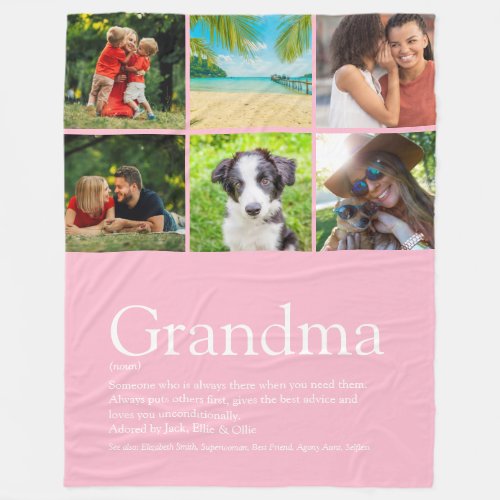 Grandma Granny Definition Photo Collage Pink Fleece Blanket