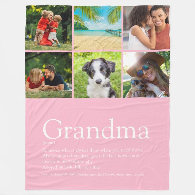 Grandma Granny Definition Photo Collage Pink Fleece Blanket (Front)