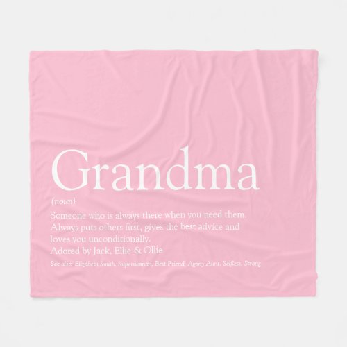 Grandma Granny Definition Pink Modern Fun Fleece Blanket