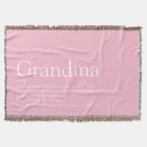 Grandma Granny Definition Pink Modern Fun Throw Blanket