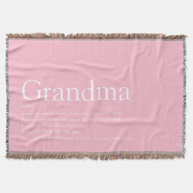 Grandma Granny Definition Pink Modern Fun Throw Blanket (Front)