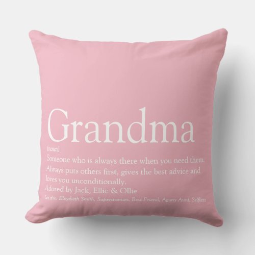 Grandma Granny Definition Saying Pink Large Throw Pillow