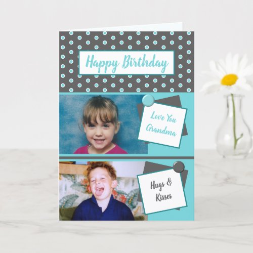 Grandma gray turquoise photo greeting Birthday Card
