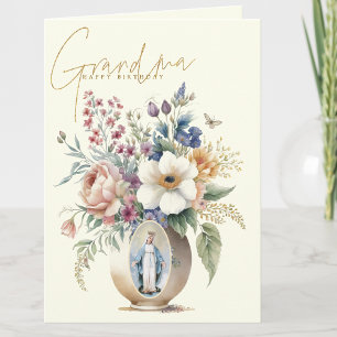 Grandma Happy Birthday Floral Religious Letterpress Thank You Card