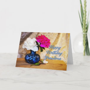 Grandma, Happy Birthday with painted roses Card